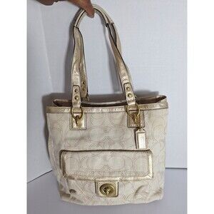 COACH Ivory Gold Penelope Shopper Signature Leather Shoulder Bag Purse F19226